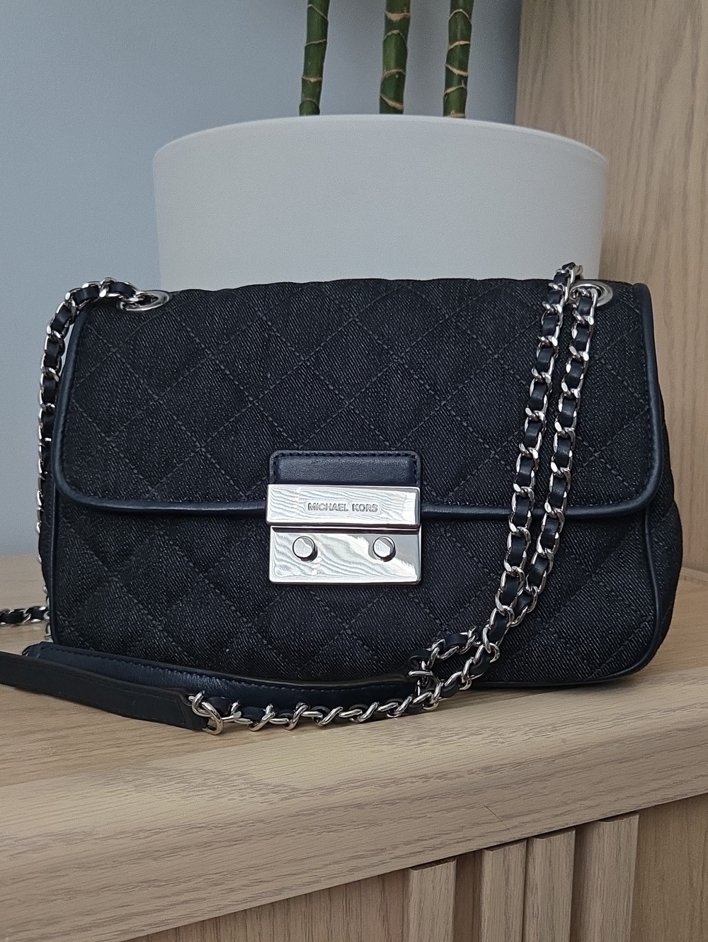 Nearly New Michael Kors Sloan Large Quilted-Denim Shoulder Bag